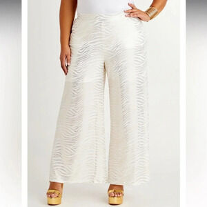 Ashley Stewart 18/20 White Gold Metallic Zebra Wide Leg Pants